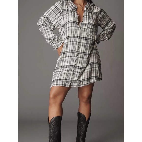 Pilcro Dresses & Skirts - NWT Pilcro Anthropologie Keira Long Sleeve Black & White Plaid Shirt Dress - 2X